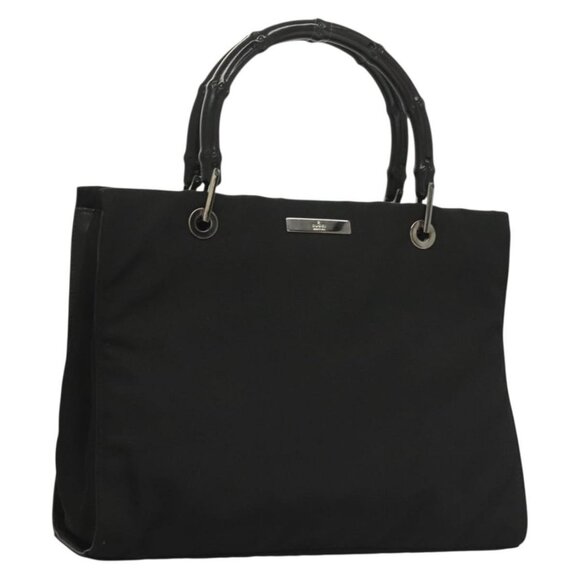 GUCCI Bamboo Hand Bag Nylon Black Silver 002 1016 Auth ep9594 - Picture 1 of 16